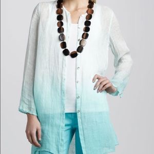 Eileen Fisher Blue Linen Ombré Top Size XS